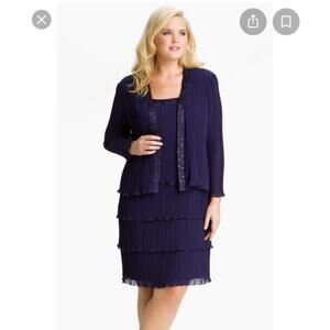 Patra one piece chiffon navy dress with attached jacket size 12